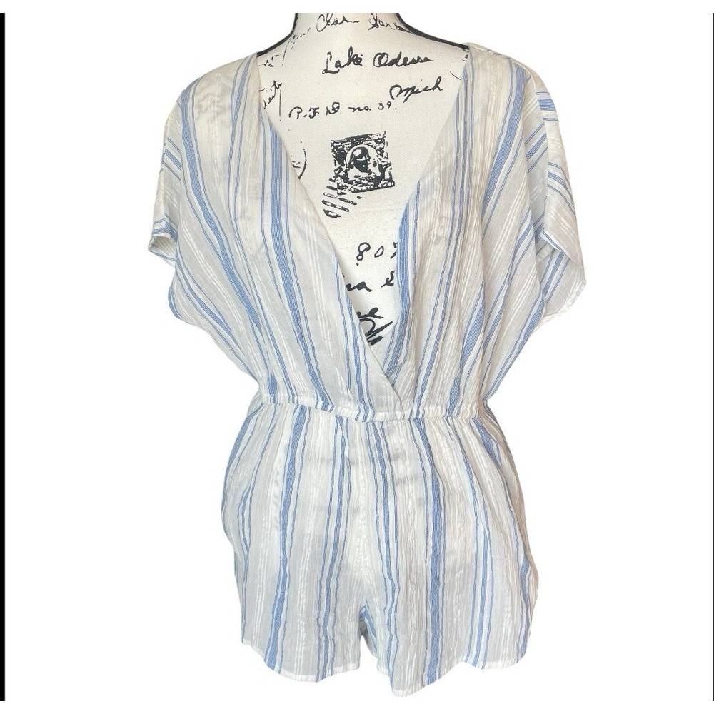 NWT‎ Urban Outfitters Out From Under Blue White Striped  Cotton Coverup Romper M